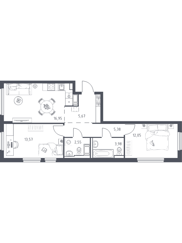 3 ккв (Евро) 60,2 м²