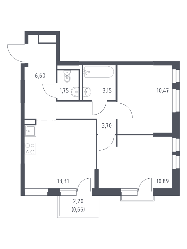 2 ккв 50,5 м²