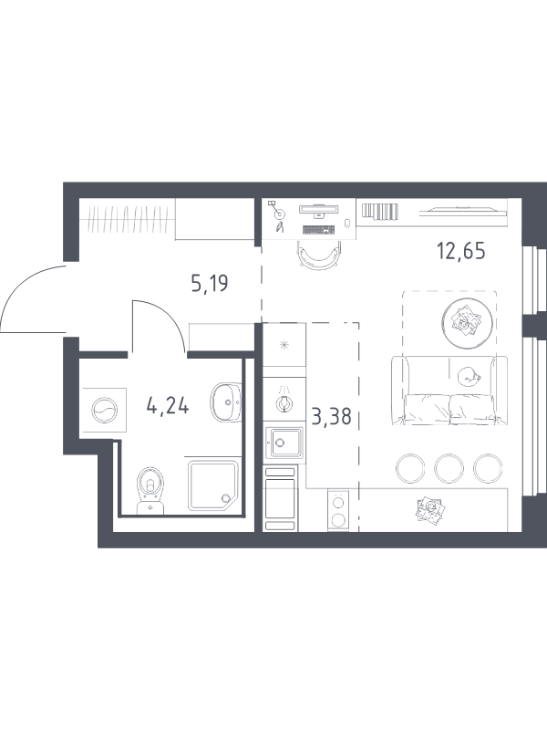 Студия 25,5 м²