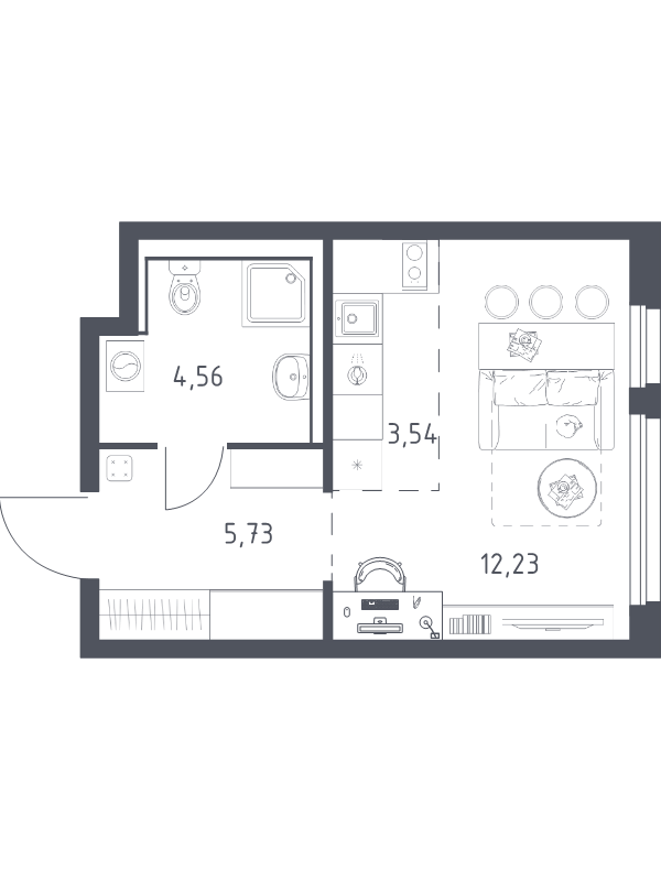 Студия 26,1 м²