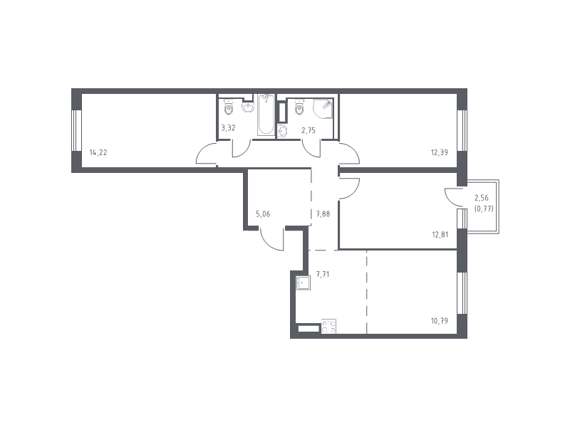 4 ккв (Евро) 77,7 м²