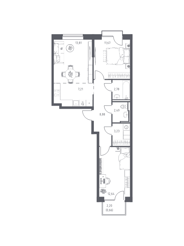 3 ккв (Евро) 63,4 м²