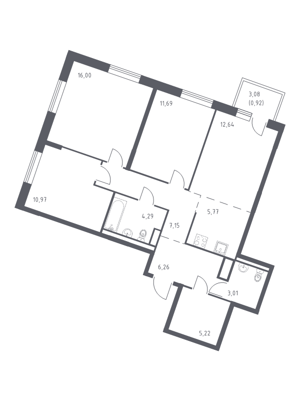 4 ккв (Евро) 83,9 м²