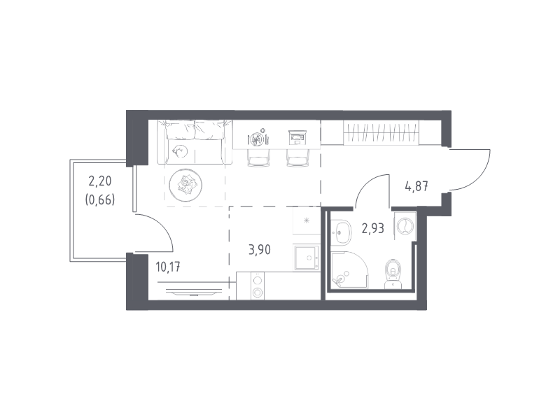 Студия 22,5 м²