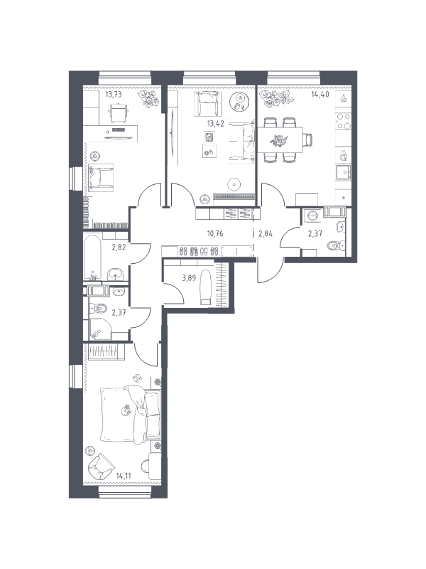 3 ккв 80,7 м²