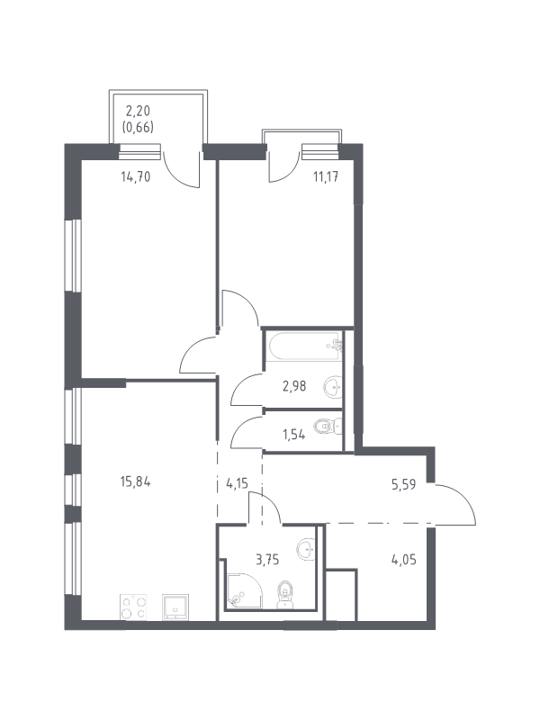 3 ккв (Евро) 64,4 м²