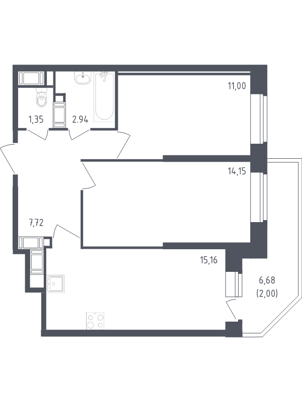 3 ккв (Евро) 54,3 м²