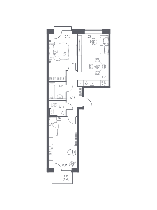 3 ккв (Евро) 60,6 м²