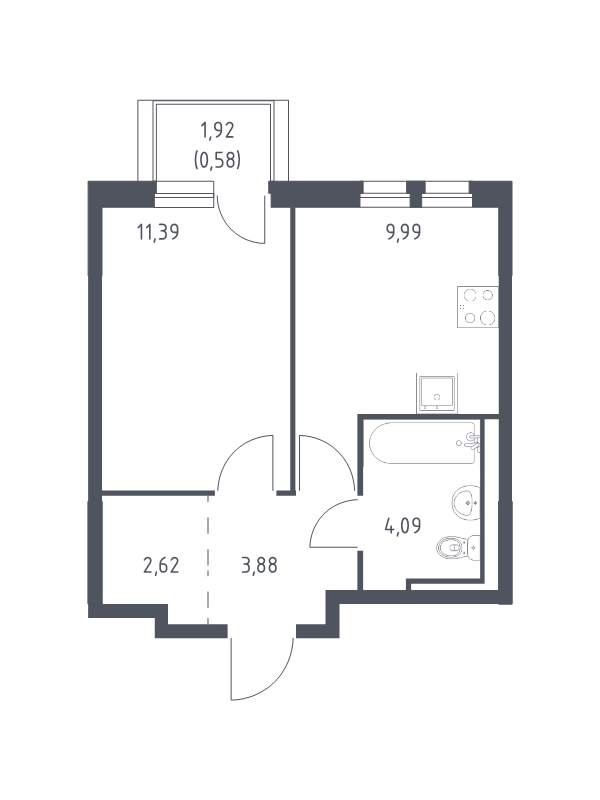 1 ккв 32,6 м²