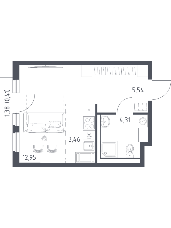 Студия 26,6 м²