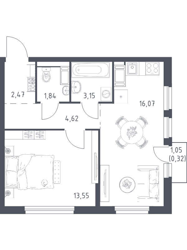 2 ккв (Евро) 42 м²