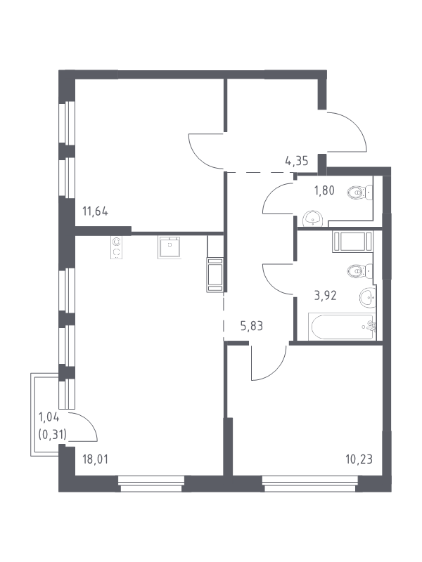 3 ккв (Евро) 56,1 м²