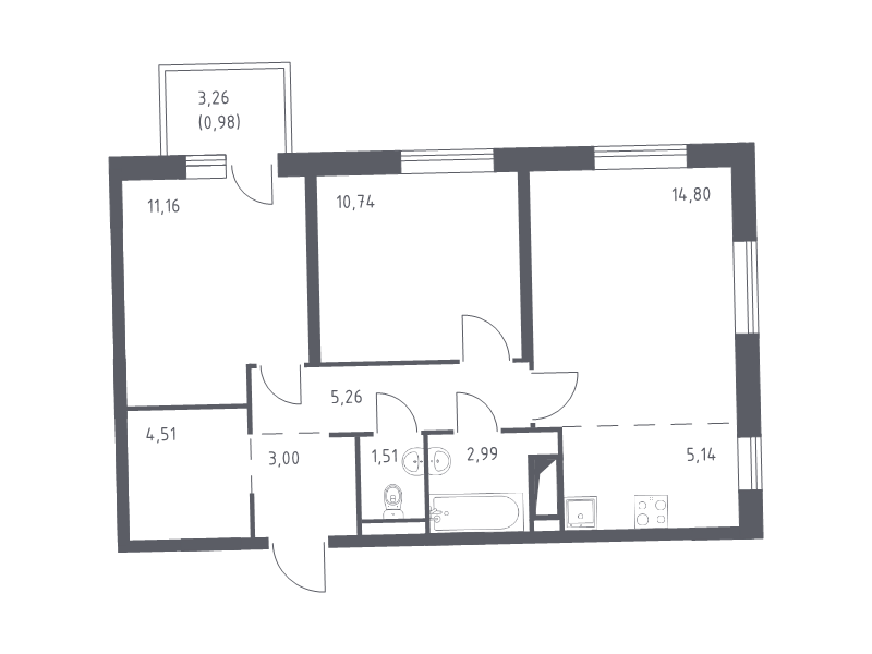 3 ккв (Евро) 59,2 м²