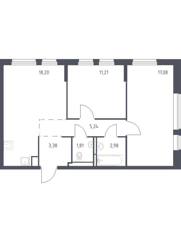 3 ккв (Евро) 59,9 м²
