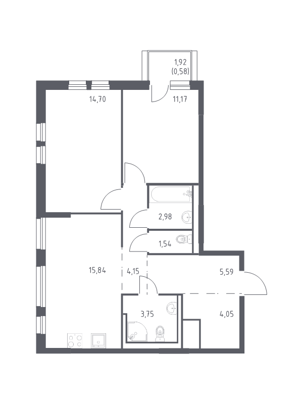 3 ккв (Евро) 64,4 м²