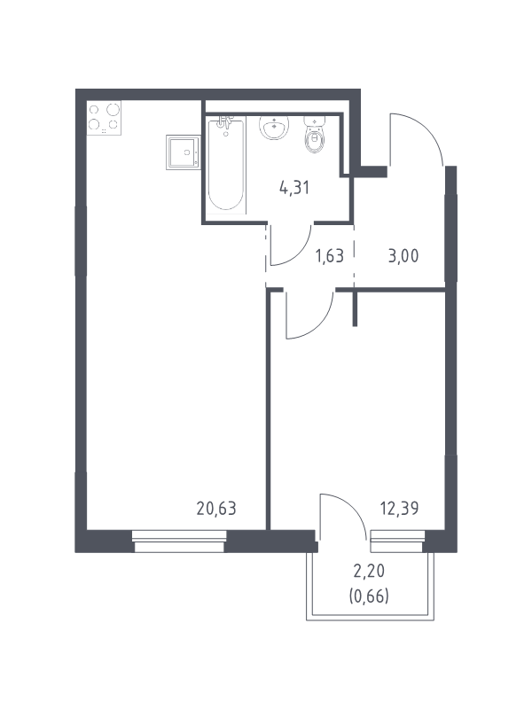 2 ккв (Евро) 42,6 м²