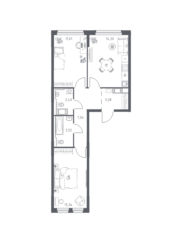 2 ккв 55,4 м²