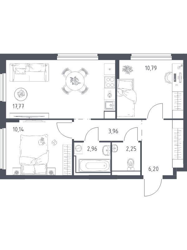 3 ккв (Евро) 53,8 м²