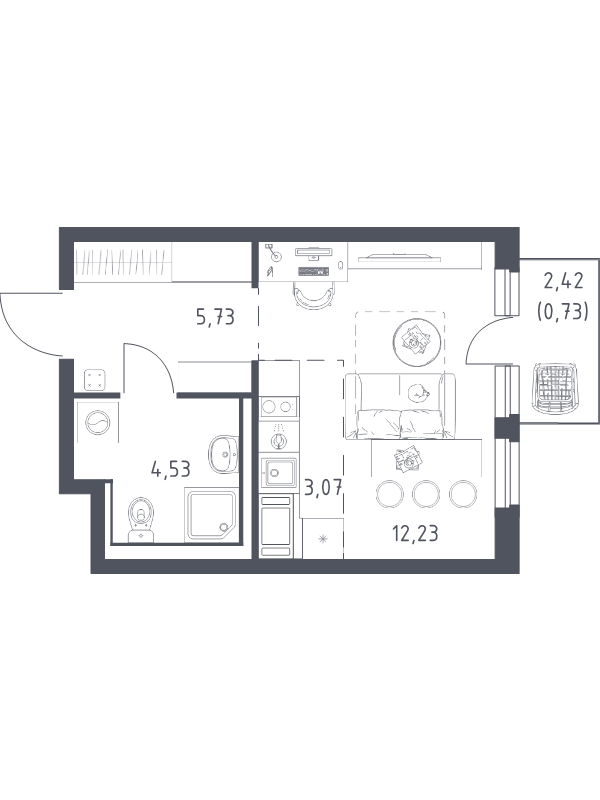 Студия 26,3 м²