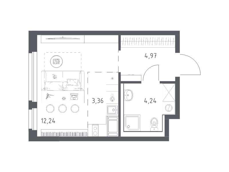 Студия 24,8 м²