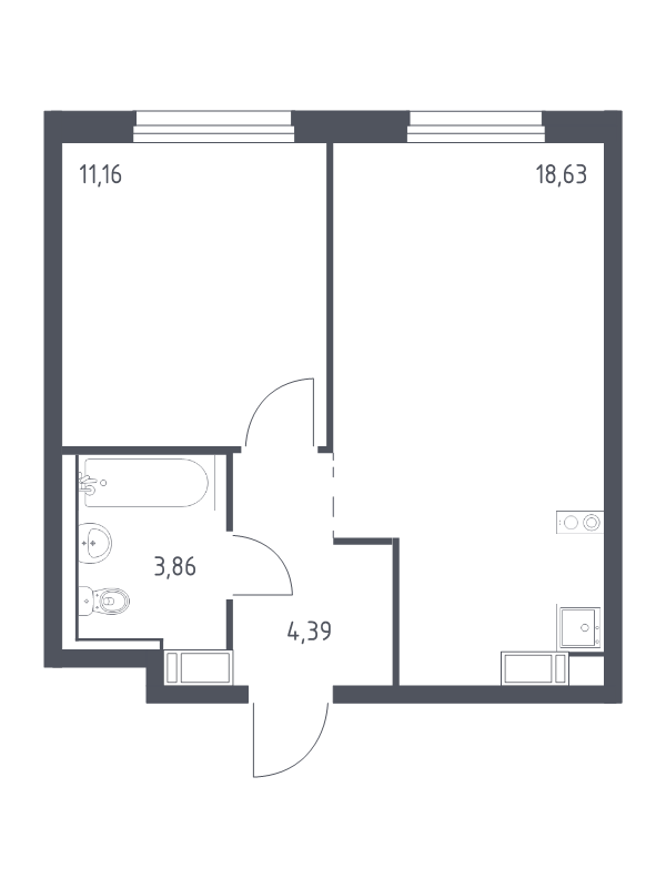 2 ккв (Евро) 38 м²