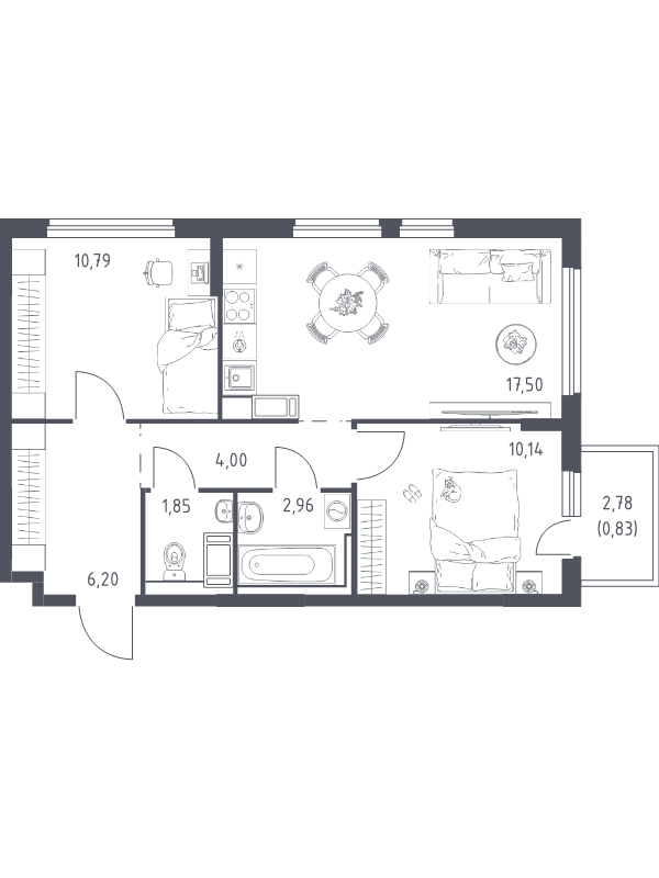 3 ккв (Евро) 53,9 м²