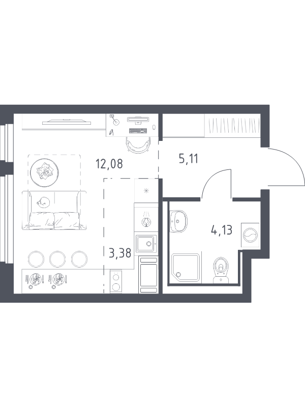 Студия 24,7 м²
