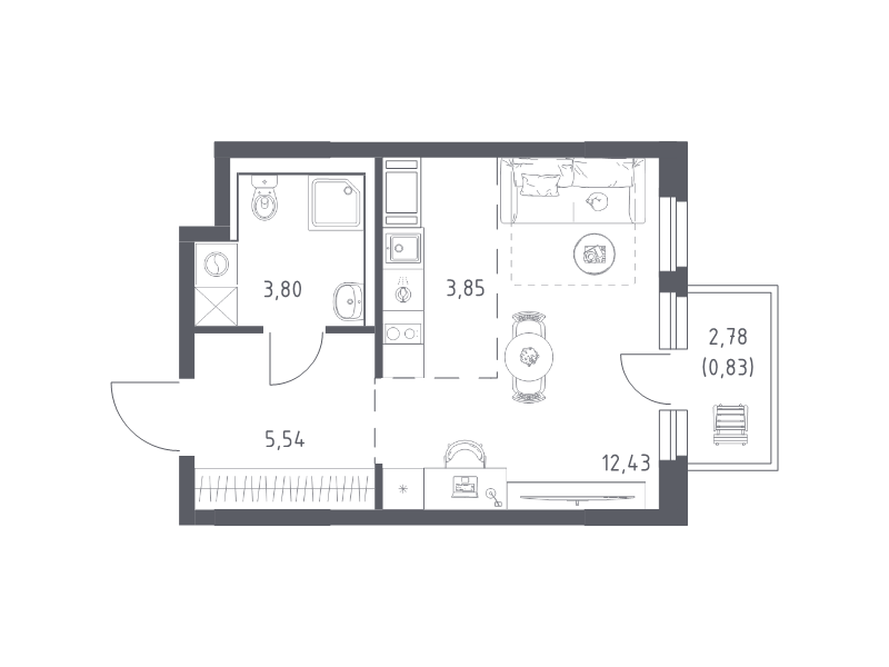 Студия 26,5 м²