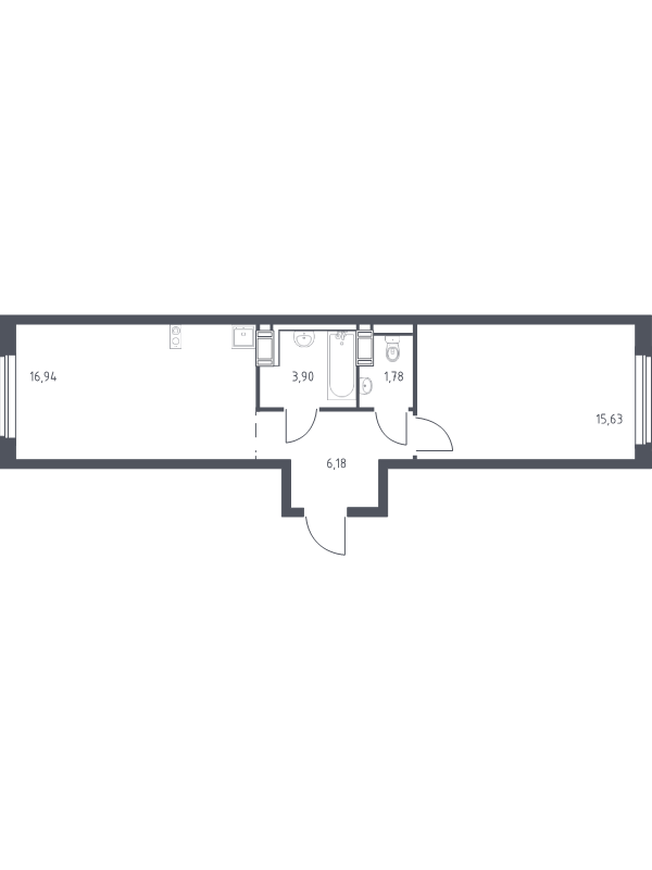 2 ккв (Евро) 44,4 м²