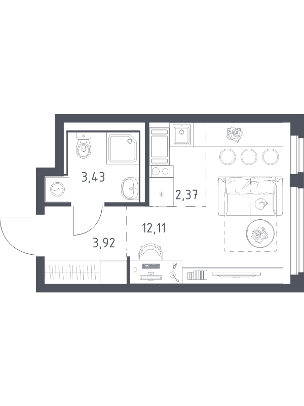 Студия 21,8 м²