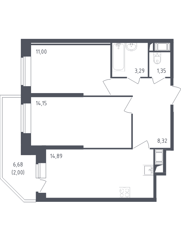 2 ккв 55 м²