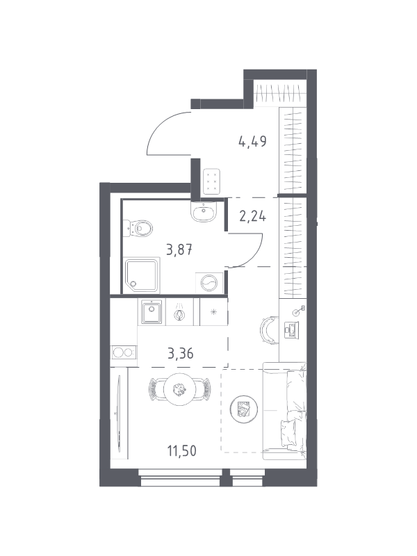 Студия 25,5 м²