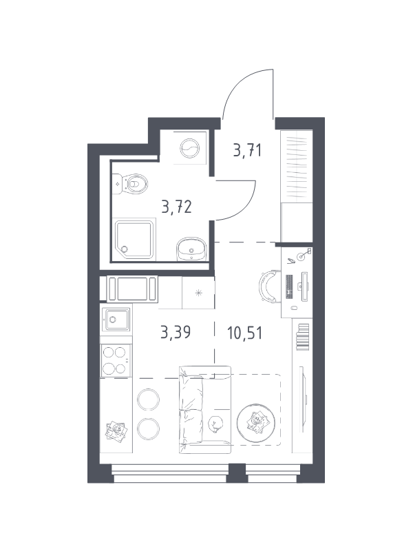 Студия 21,3 м²
