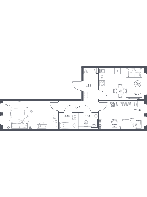 2 ккв 56,8 м²