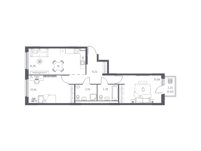 3 ккв (Евро) 61,1 м²