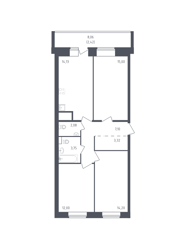 3 ккв 74 м²