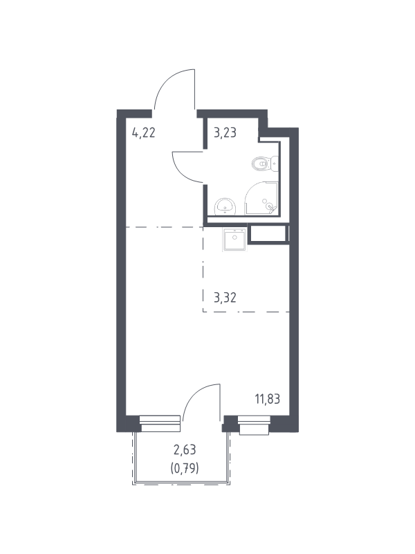 Студия 23,4 м²
