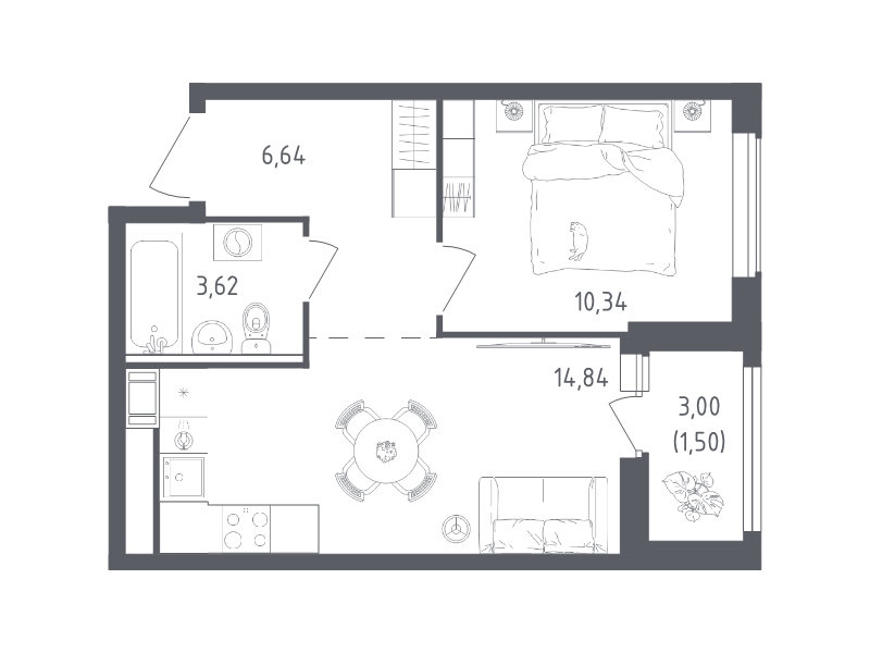 1 ккв 36,9 м²