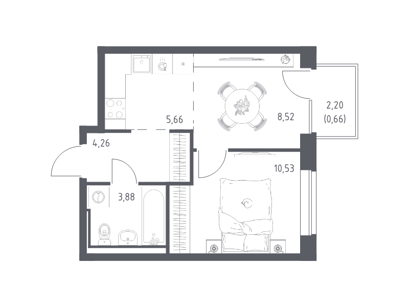 1 ккв 33,5 м²
