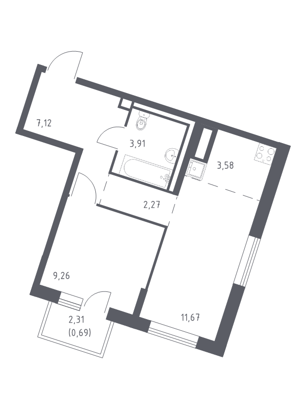 2 ккв (Евро) 38,5 м²