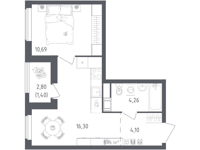 2 ккв (Евро) 36,8 м²