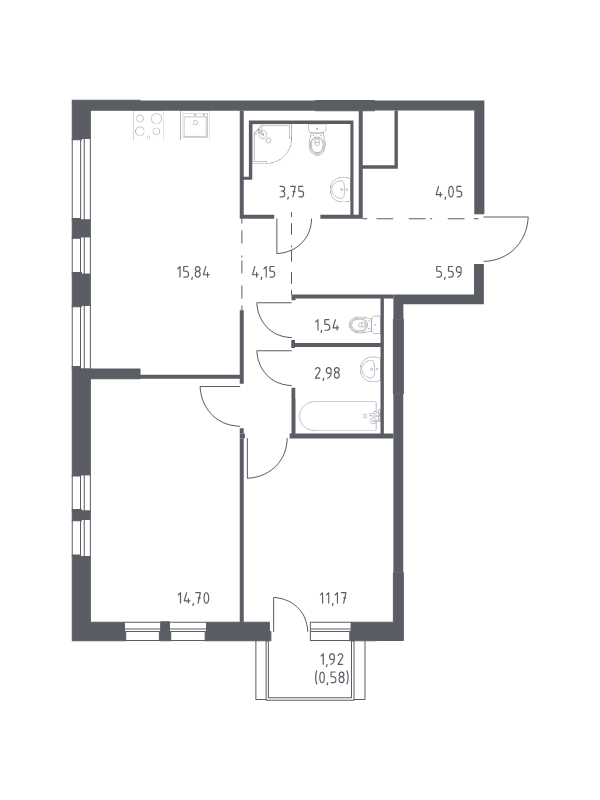 3 ккв (Евро) 64,4 м²