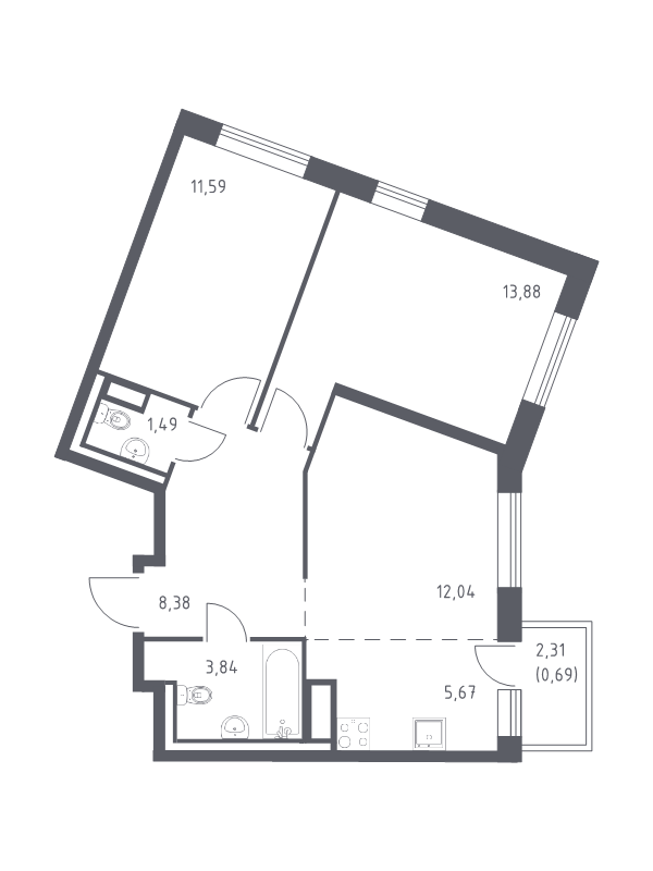 3 ккв (Евро) 57,6 м²