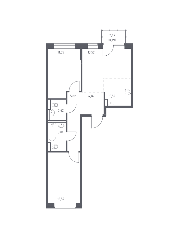 3 ккв (Евро) 60,7 м²