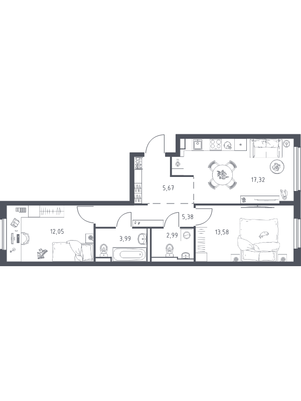 3 ккв (Евро) 61 м²