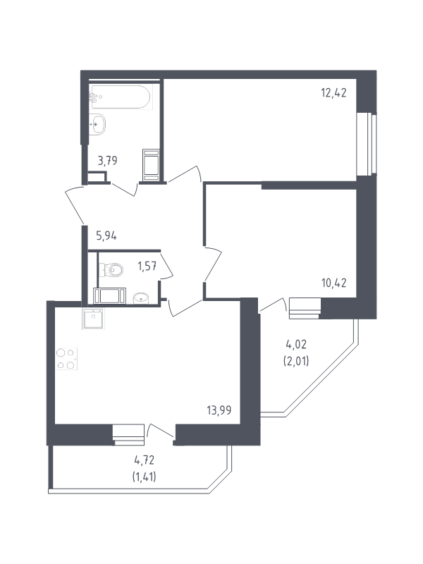 2 ккв 51,6 м²