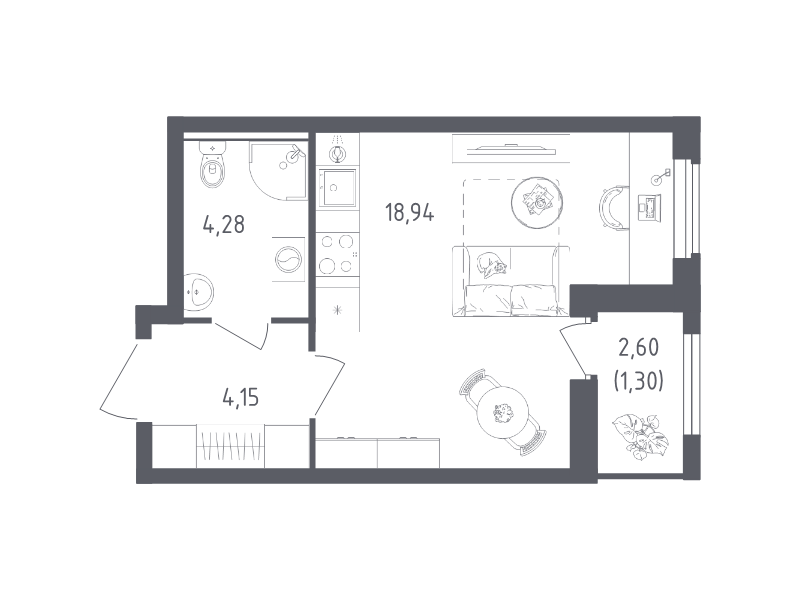 Студия 28,7 м²