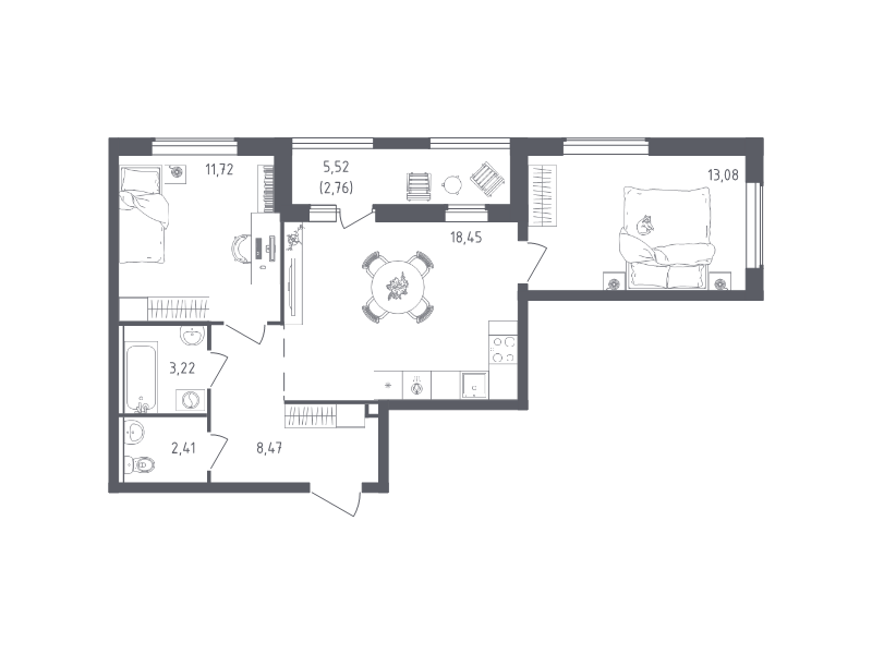 3 ккв (Евро) 60,1 м²