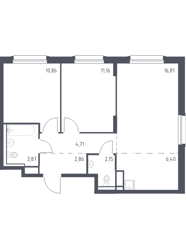3 ккв (Евро) 58,8 м²