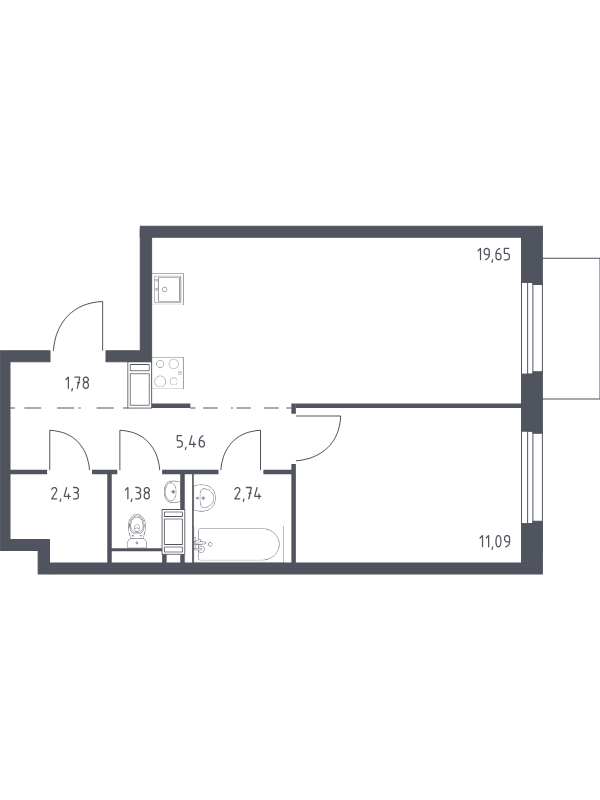 2 ккв (Евро) 44,5 м²